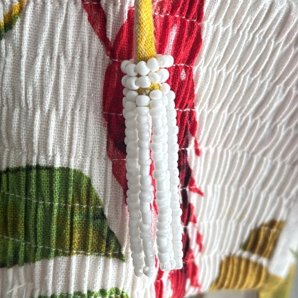 House of Harlow 1960 Tropical Linen Sundress Sun‎ dress Midi Size L Leaf Beaded - Picture 8 of 11